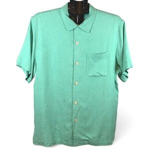 Tommy Bahama Mens Silk Camp Shirt Seafoam Green Tropical Jacquard  Size M